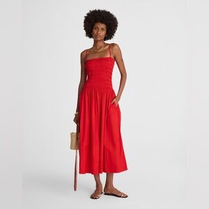 Madewell Smocked Red Maxi Dress Spaghetti Strap Summer Dress Size L NWT